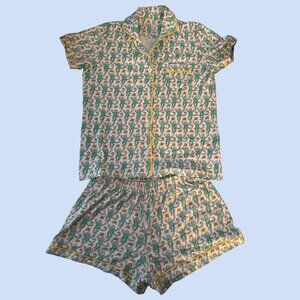 Roller Rabbit Turquoise, Yellow and White Pajama Set